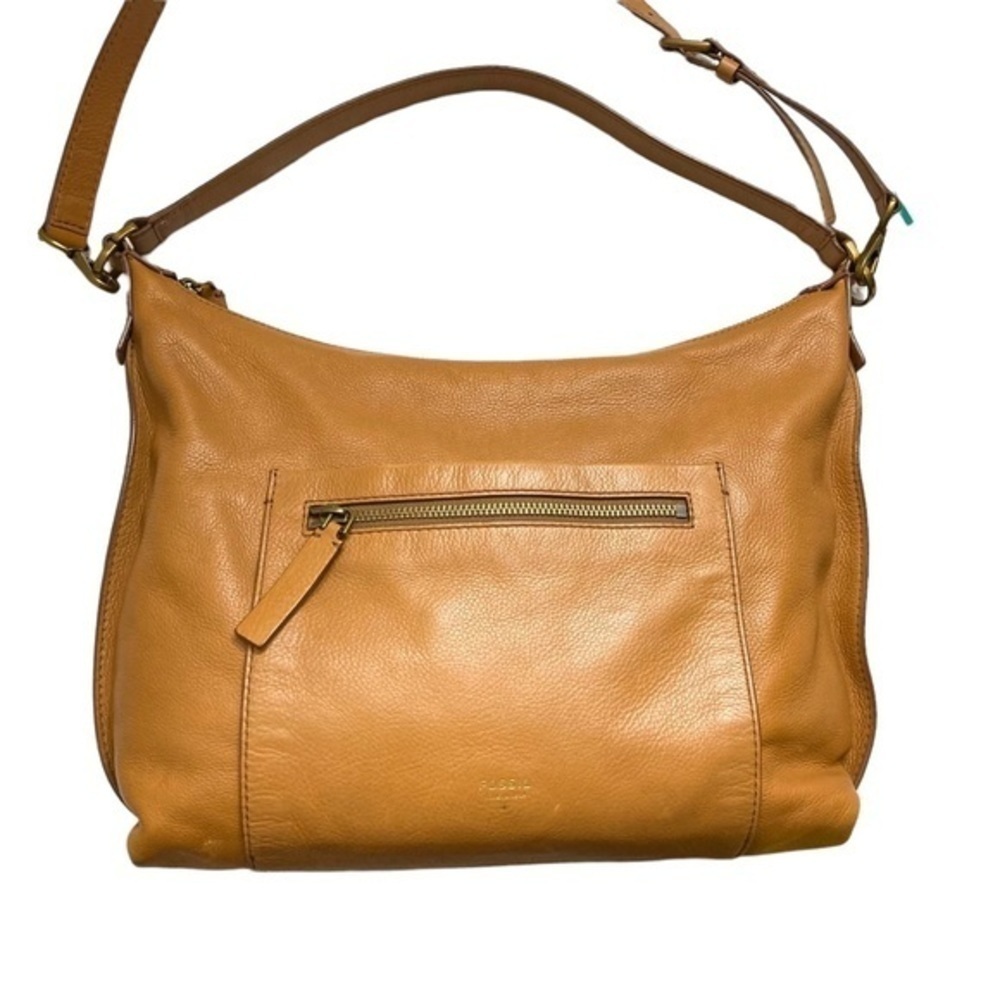 Fossil light brown leather two way shoulder messenger bag unisex - Picture 2 of 16